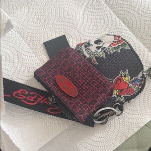 Ed Hardy Red and Black Skull Coin Pouch